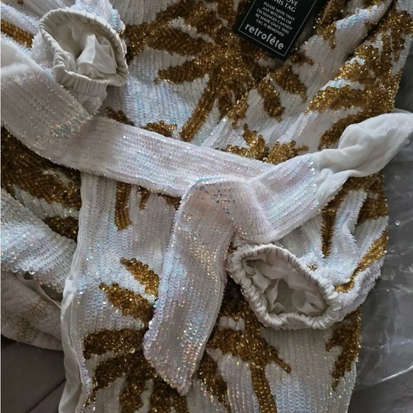 RETROFETE Gabrielle Palm Tree Robe Dress - White - Picture 3 of 5